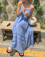 PLEATED FLOUNCE DRESS