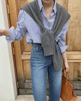 CHAMBRAY STRIPE SHIRT BLUE