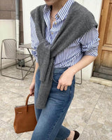 CHAMBRAY STRIPE SHIRT BLUE