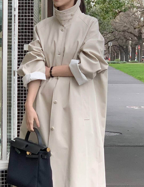 FRANCIE PLEATED BACK TRENCH STONE BEIGE – SANNA New York