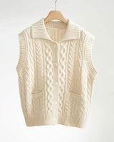 Chunky Cable Knit Buttoned Vest Ivory