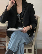 SACHI WOOL ALPACA CROP BLAZER BLACK