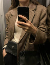 TATE HERRINGBONE BLAZER BROWN