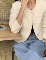 Sanna NY Matin Wool Tweed Blazer Ivory