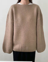 WOOL ALPACA BOAT NECK KNIT LATTE