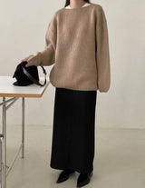 WOOL ALPACA BOAT NECK KNIT LATTE