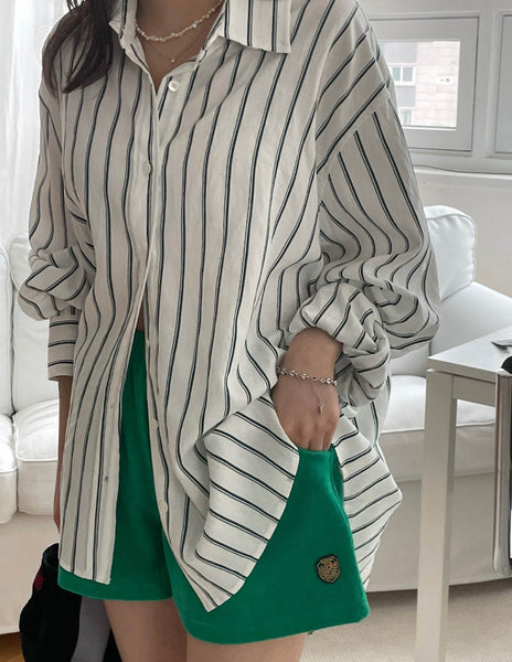 LYRA STRIPE SHIRT DARK GREEN – SANNA New York