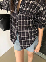 PLAID SHIRRED WAIST SHIRT