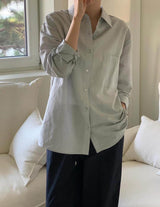 SANNA NY SADIE LINEN BLEND SHIRT BLUE
