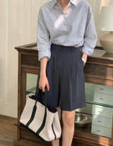 SANNA NY SADIE LINEN BLEND SHIRT BLUE