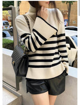SANNA NY SLOUCHY STRIPE TURTLENECK IVORY
