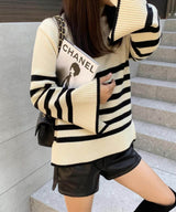 Slouchy Striped Sweater Ivory