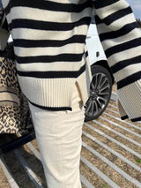 Slouchy Striped Sweater Ivory