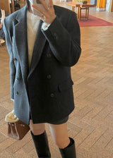 CHARCOAL HERRINGBONE WOOL BLAZER JACKET