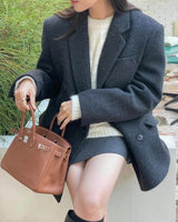 sanna ny charcoal wool herringbone blazer jacket