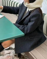 CHARCOAL HERRINGBONE WOOL BLAZER JACKET
