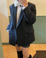 sanna ny charcoal wool herringbone blazer jacket