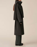 SAIRE WOOL WRAP COAT WITH SCARF CHARCOAL