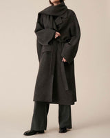 SAIRE WOOL WRAP COAT WITH SCARF CHARCOAL