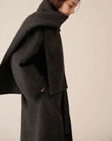 SAIRE WOOL WRAP COAT WITH SCARF CHARCOAL