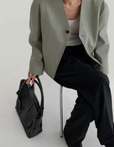 V Short Leather Jacket