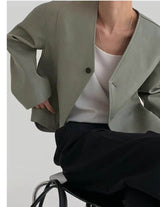 V Short Leather Jacket