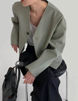 V Short Leather Jacket