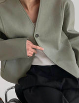V Short Leather Jacket