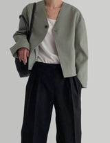 V Short Leather Jacket