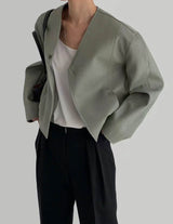 V Short Leather Jacket