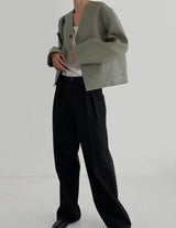 V Short Leather Jacket