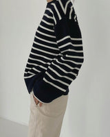 BROOKE STRIPE CREW DEEP NAVY