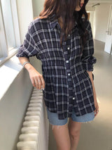 PLAID SHIRRED WAIST SHIRT