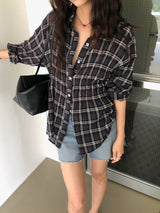 PLAID SHIRRED WAIST SHIRT