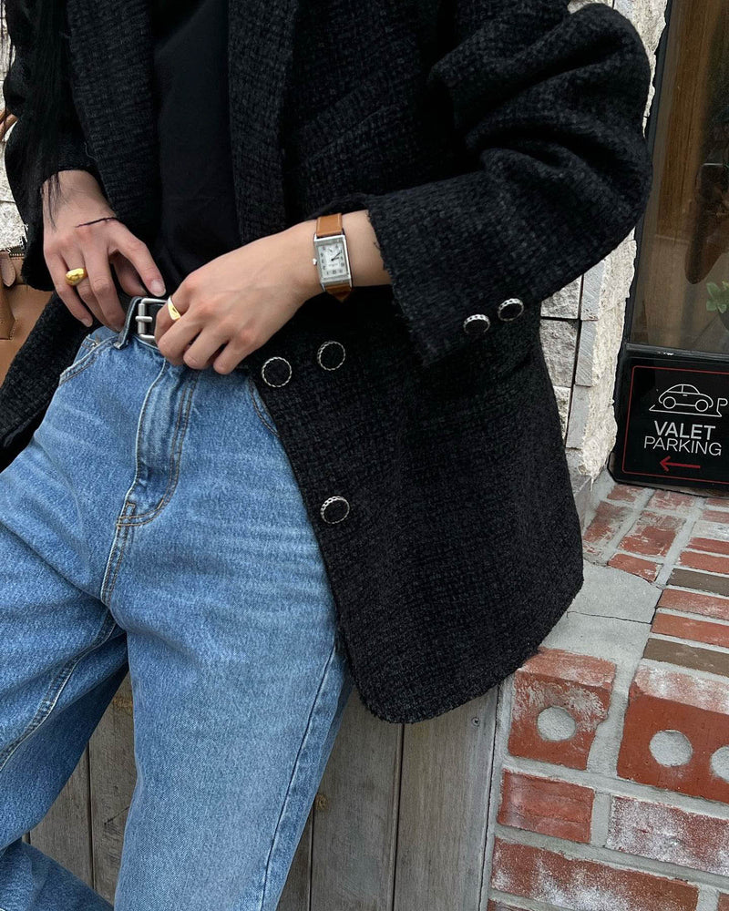 VELOUR TWEED BLAZER DARK NAVY
