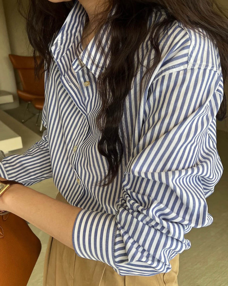 CHAMBRAY STRIPE SHIRT BLUE