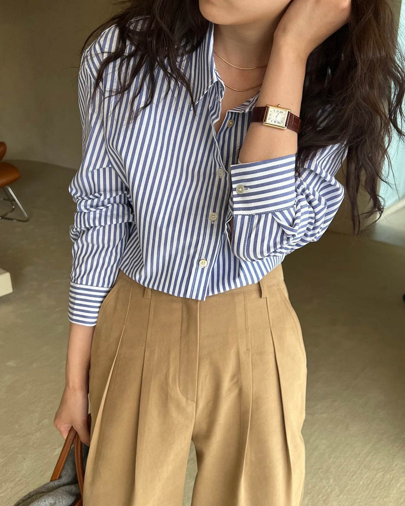 CHAMBRAY STRIPE SHIRT BLUE