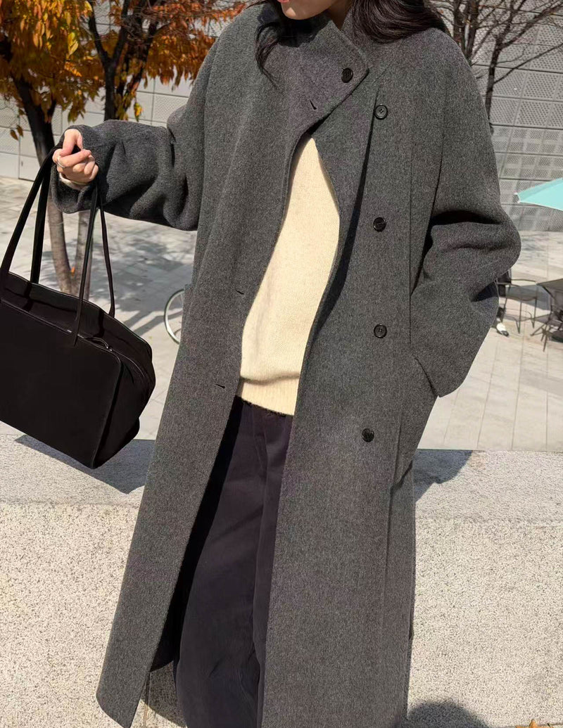 FAYE WOOL FUNNEL NECK COAT GREY