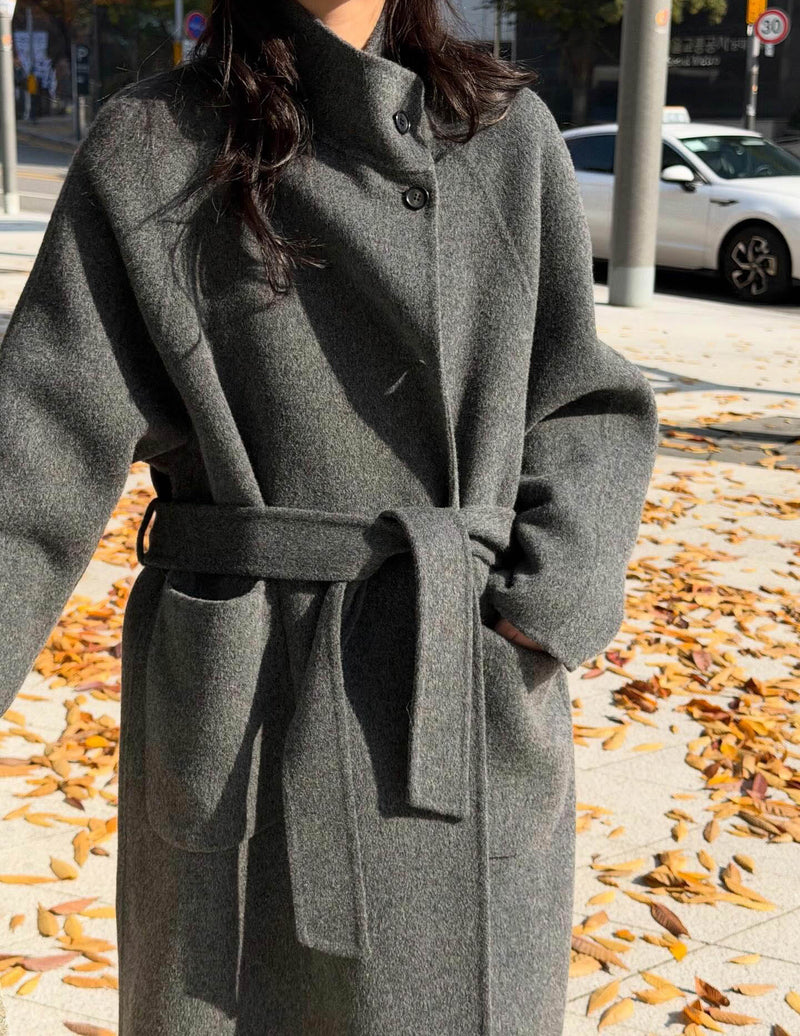 FAYE WOOL FUNNEL NECK COAT GREY