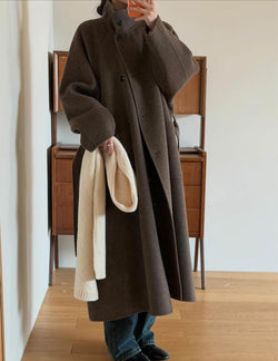 FAYE WOOL FUNNEL NECK COAT BROWN – SANNA New York