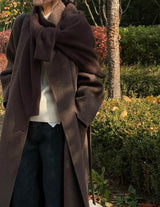 FAYE WOOL FUNNEL NECK COAT BROWN