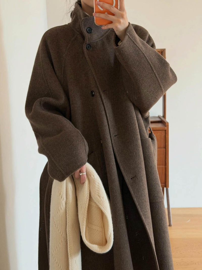 FAYE WOOL FUNNEL NECK COAT BROWN