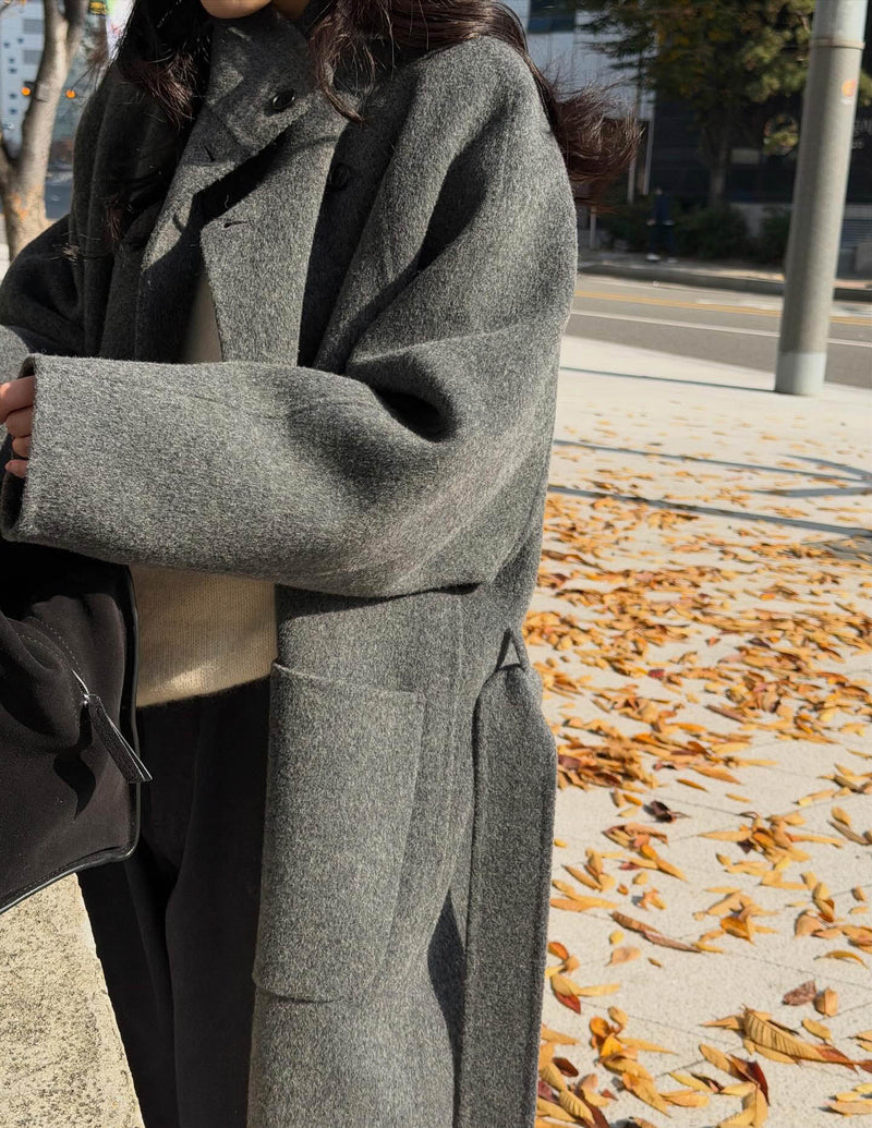 FAYE WOOL FUNNEL NECK COAT GREY