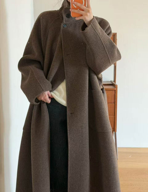 FAYE WOOL FUNNEL NECK COAT BROWN
