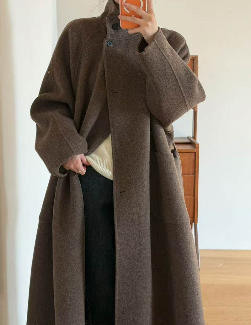 FAYE WOOL FUNNEL NECK COAT BROWN