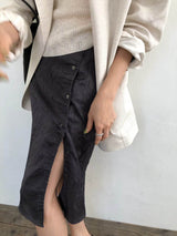 TEXTURED SATIN SKIRT BLACK