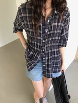 PLAID SHIRRED WAIST SHIRT