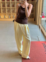ARDEN PLEATED LINEN TROUSERS SOFT YELLOW