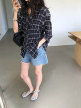 PLAID SHIRRED WAIST SHIRT