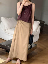 LINEN SKIRT WITH WRAP OVERLAY